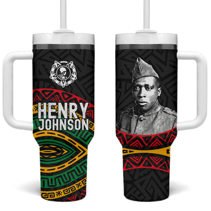 Henry Johnson Black History Month Tumbler With Handle Pan African Colors Tribal Geometric Pattern
