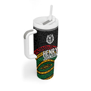 Henry Johnson Black History Month Tumbler With Handle Pan African Colors Tribal Geometric Pattern