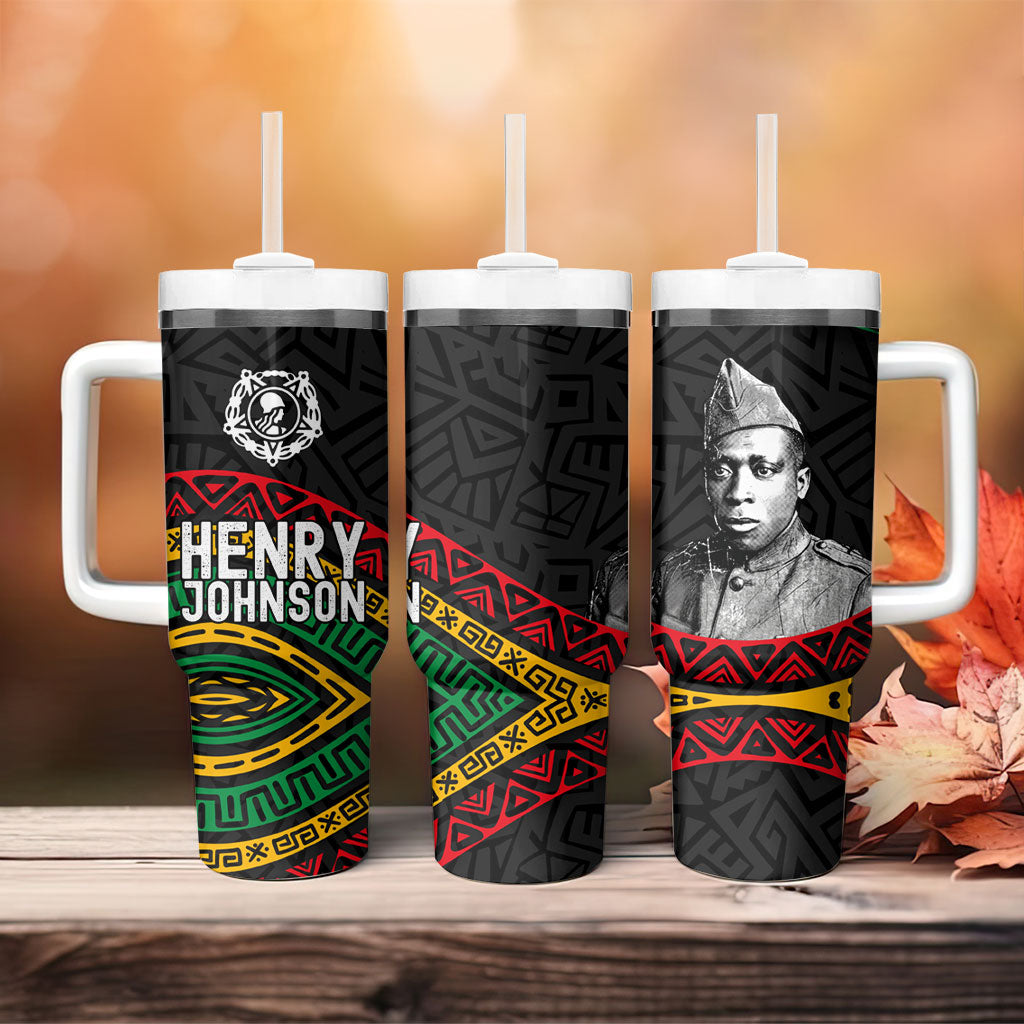Henry Johnson Black History Month Tumbler With Handle Pan African Colors Tribal Geometric Pattern