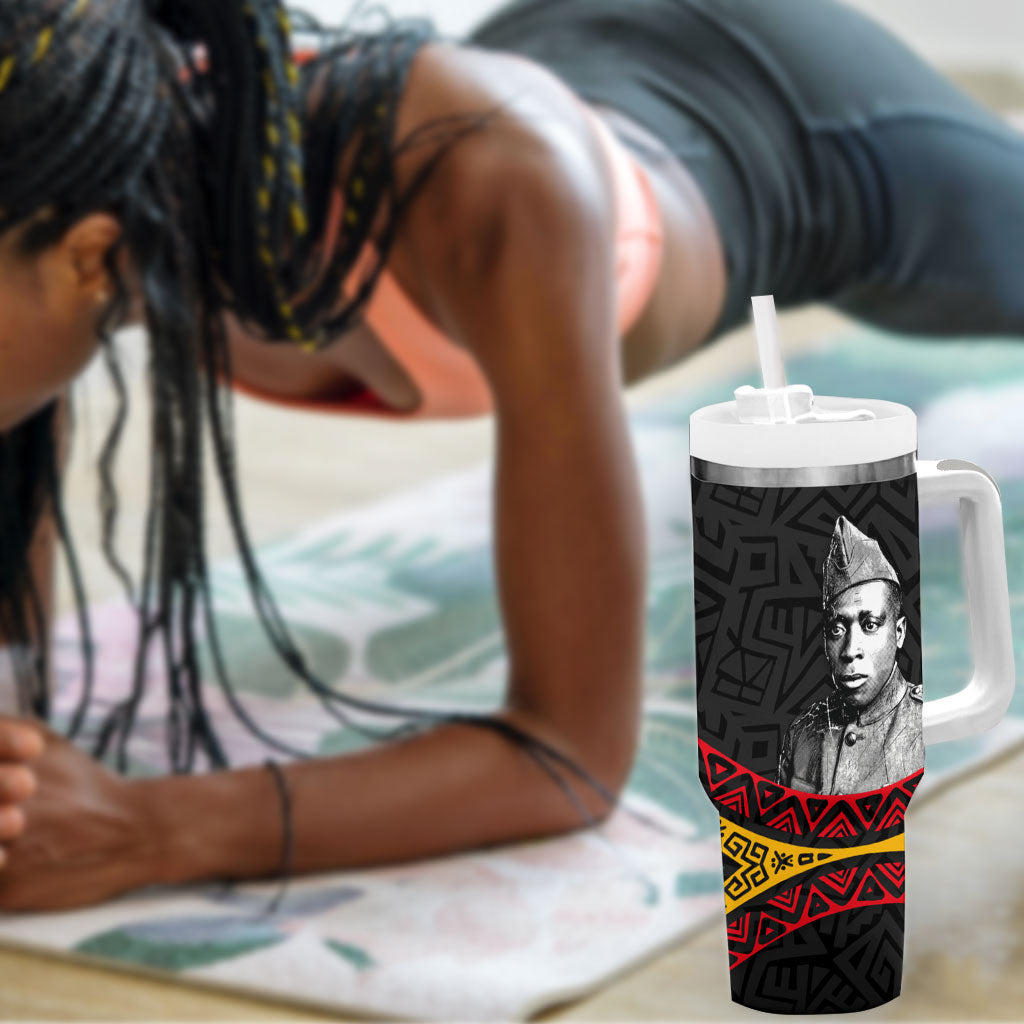 Henry Johnson Black History Month Tumbler With Handle Pan African Colors Tribal Geometric Pattern