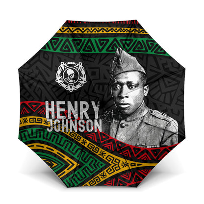 Henry Johnson Black History Month Umbrella Pan African Colors Tribal Geometric Pattern