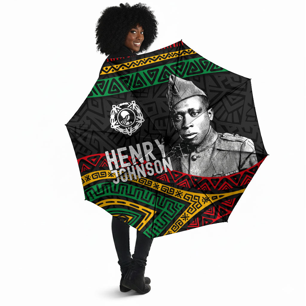 Henry Johnson Black History Month Umbrella Pan African Colors Tribal Geometric Pattern