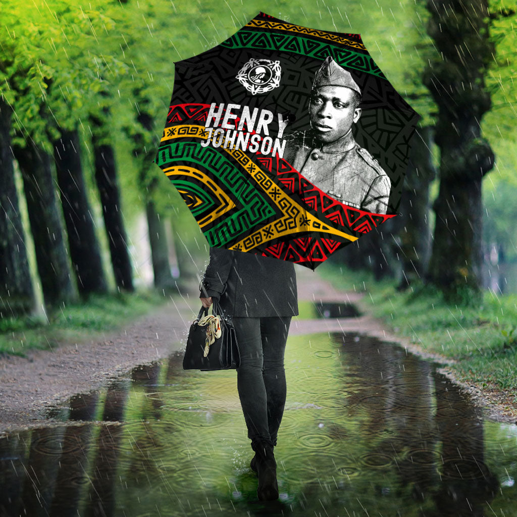 Henry Johnson Black History Month Umbrella Pan African Colors Tribal Geometric Pattern