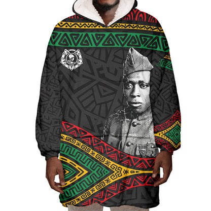 Henry Johnson Black History Month Wearable Blanket Hoodie Pan African Colors Tribal Geometric Pattern