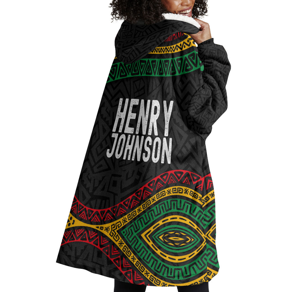 Henry Johnson Black History Month Wearable Blanket Hoodie Pan African Colors Tribal Geometric Pattern