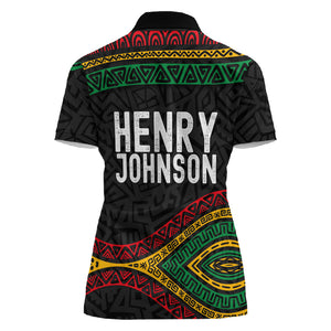 Henry Johnson Black History Month Women Polo Shirt Pan African Colors Tribal Geometric Pattern