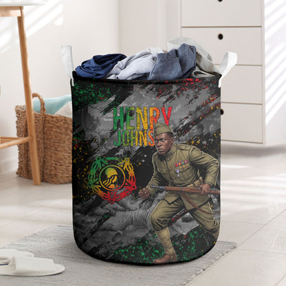 Henry Johnson Black History Month Laundry Basket Harlem Hellfighters Pan African Grunge Art