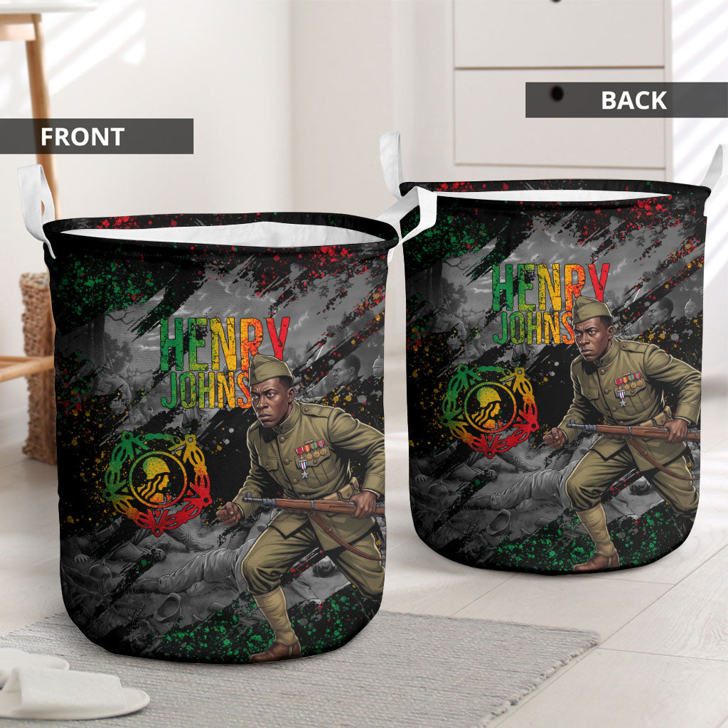 Henry Johnson Black History Month Laundry Basket Harlem Hellfighters Pan African Grunge Art