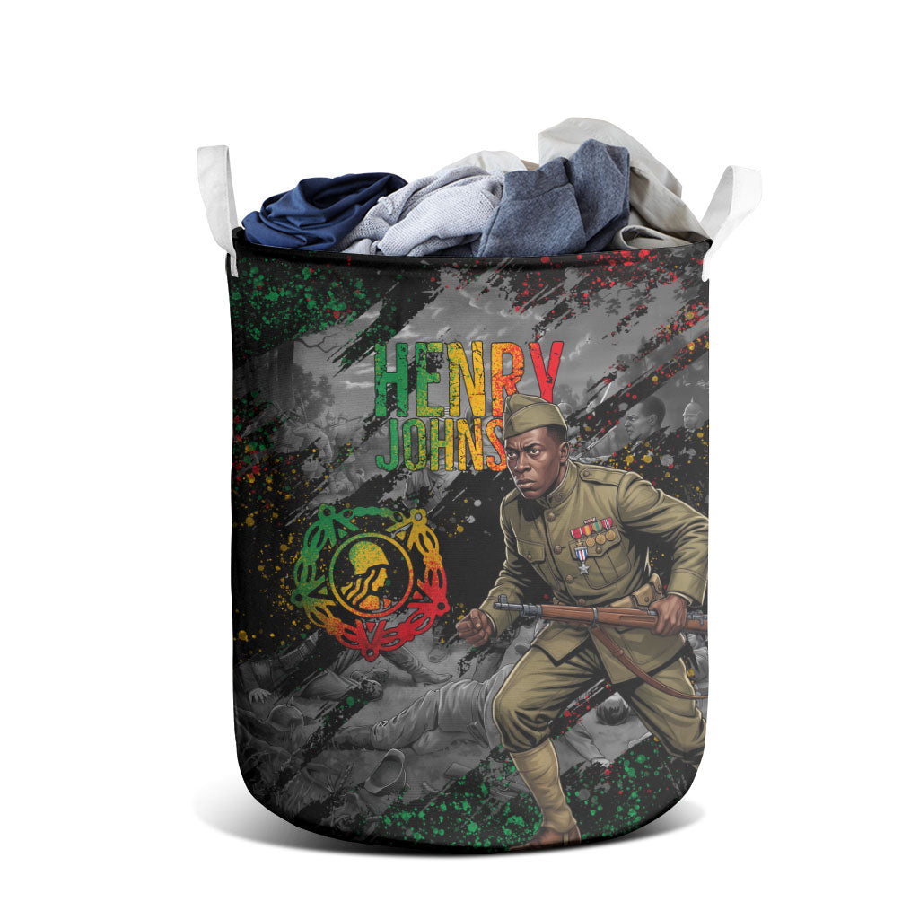Henry Johnson Black History Month Laundry Basket Harlem Hellfighters Pan African Grunge Art