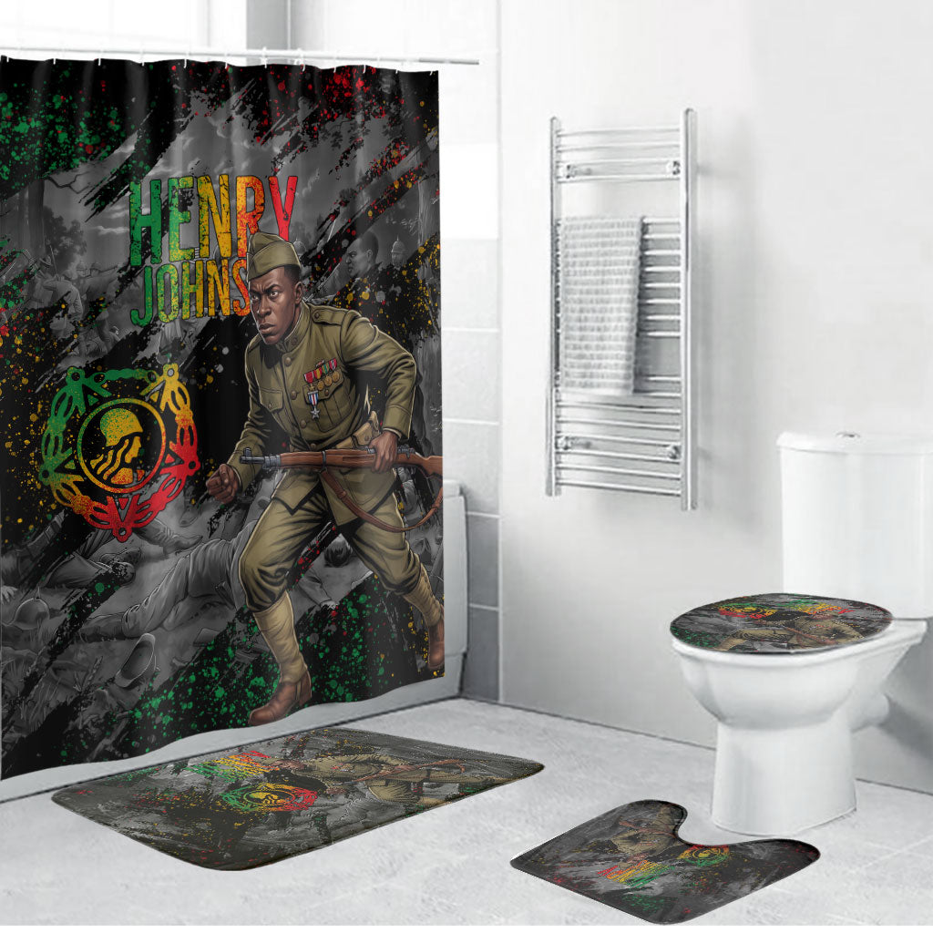 Henry Johnson Black History Month Bathroom Set Harlem Hellfighters Pan African Grunge Art