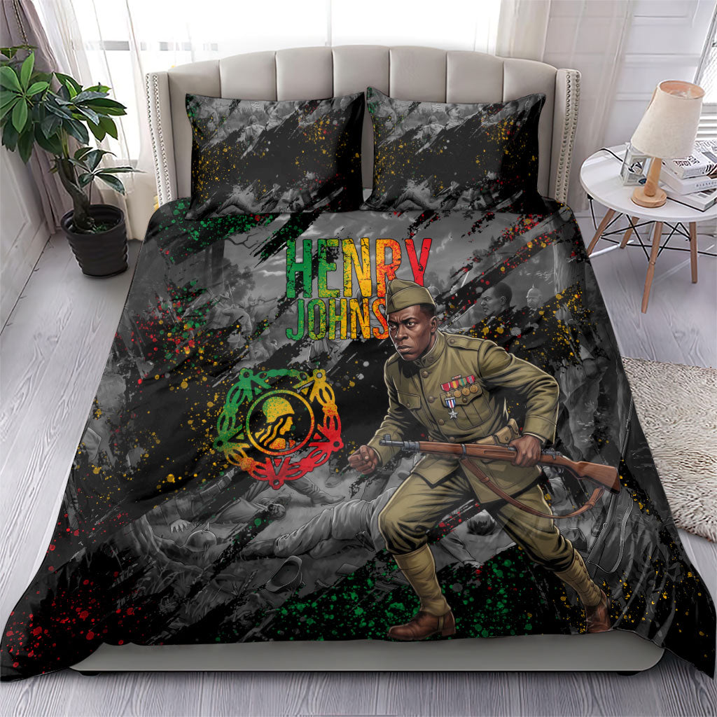 Henry Johnson Black History Month Bedding Set Harlem Hellfighters Pan African Grunge Art