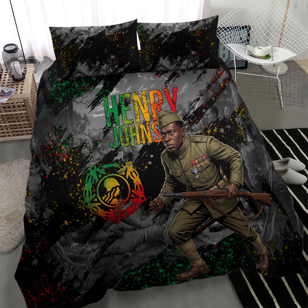 Henry Johnson Black History Month Bedding Set Harlem Hellfighters Pan African Grunge Art