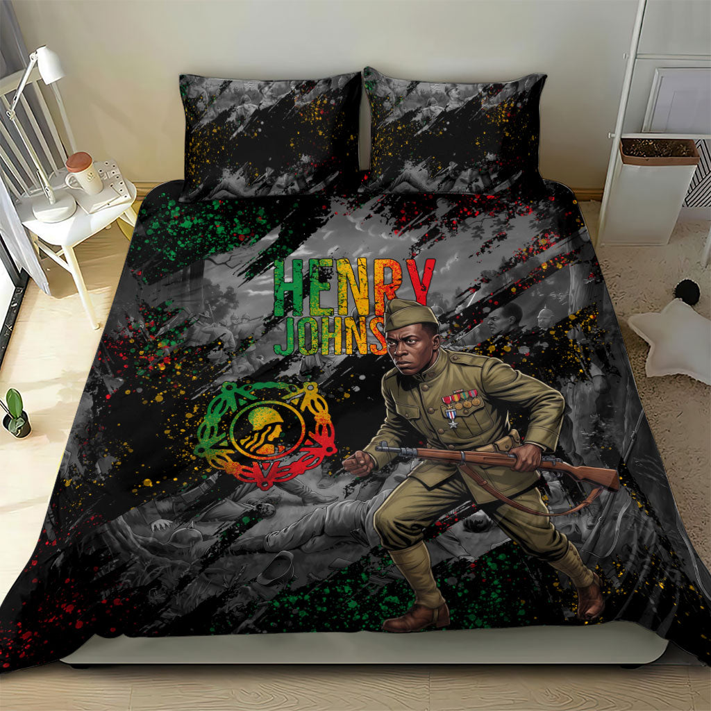 Henry Johnson Black History Month Bedding Set Harlem Hellfighters Pan African Grunge Art