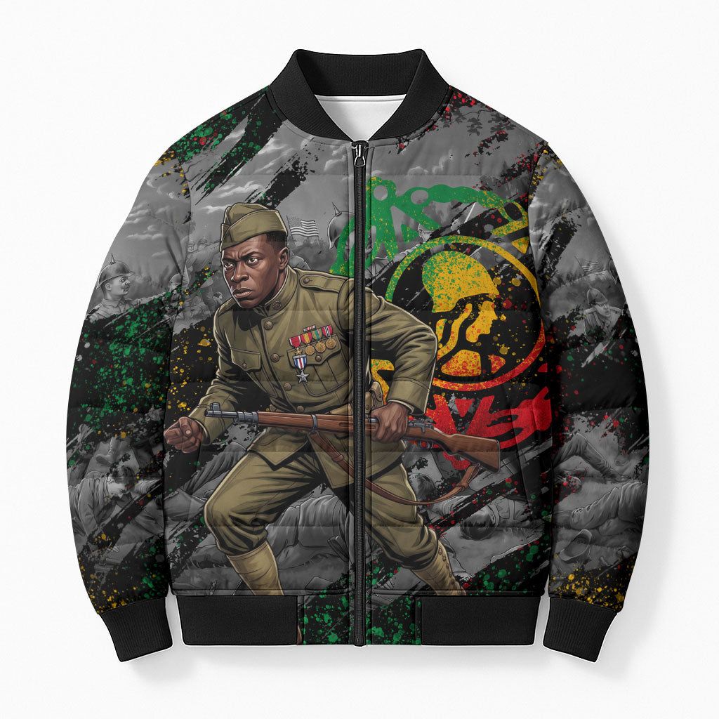 Henry Johnson Black History Month Bomber Puffer Jacket Harlem Hellfighters Pan African Grunge Art