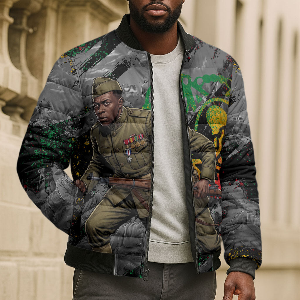 Henry Johnson Black History Month Bomber Puffer Jacket Harlem Hellfighters Pan African Grunge Art