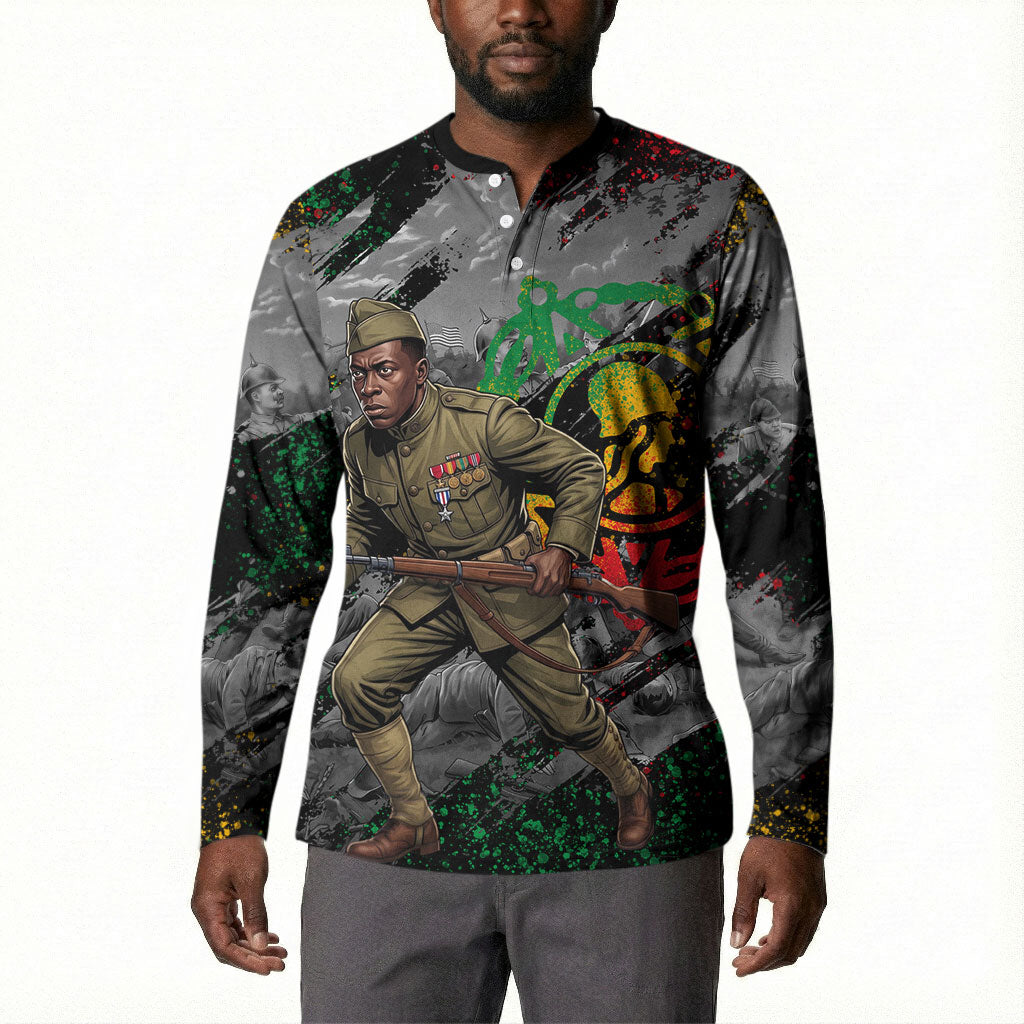Henry Johnson Black History Month Button Sweatshirt Harlem Hellfighters Pan African Grunge Art