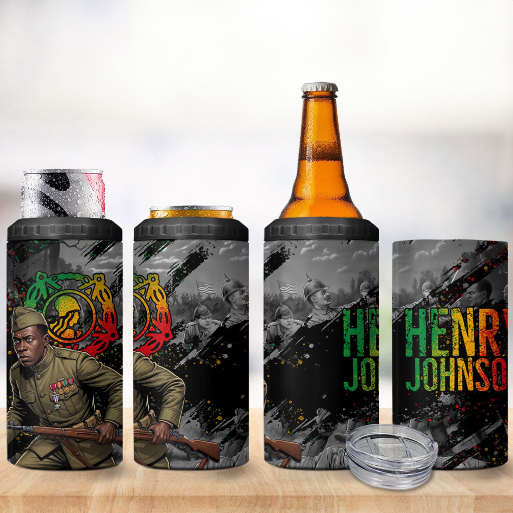 Henry Johnson Black History Month 4 in 1 Can Cooler Tumbler Harlem Hellfighters Pan African Grunge Art