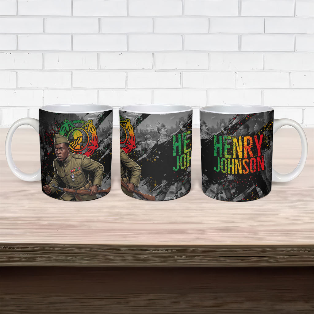 Henry Johnson Black History Month Ceramic Mug Harlem Hellfighters Pan African Grunge Art