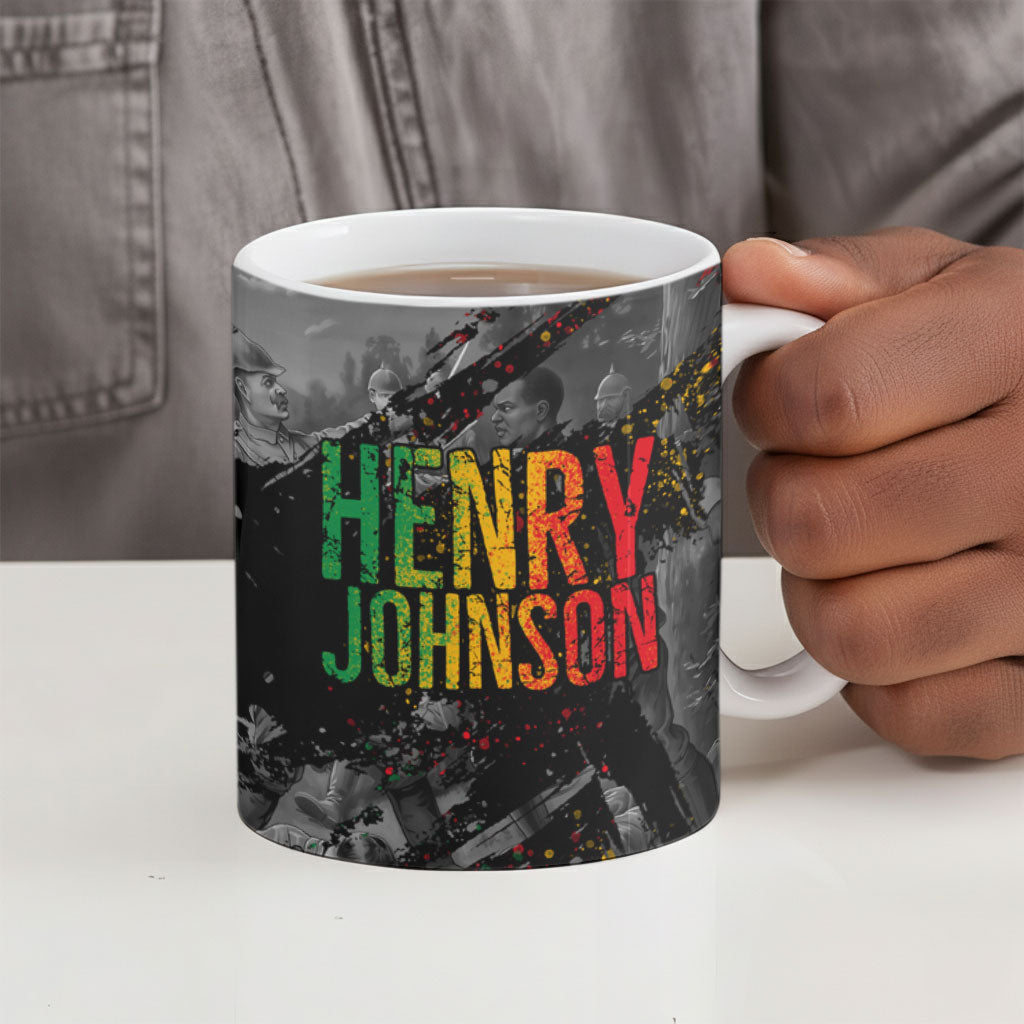 Henry Johnson Black History Month Ceramic Mug Harlem Hellfighters Pan African Grunge Art