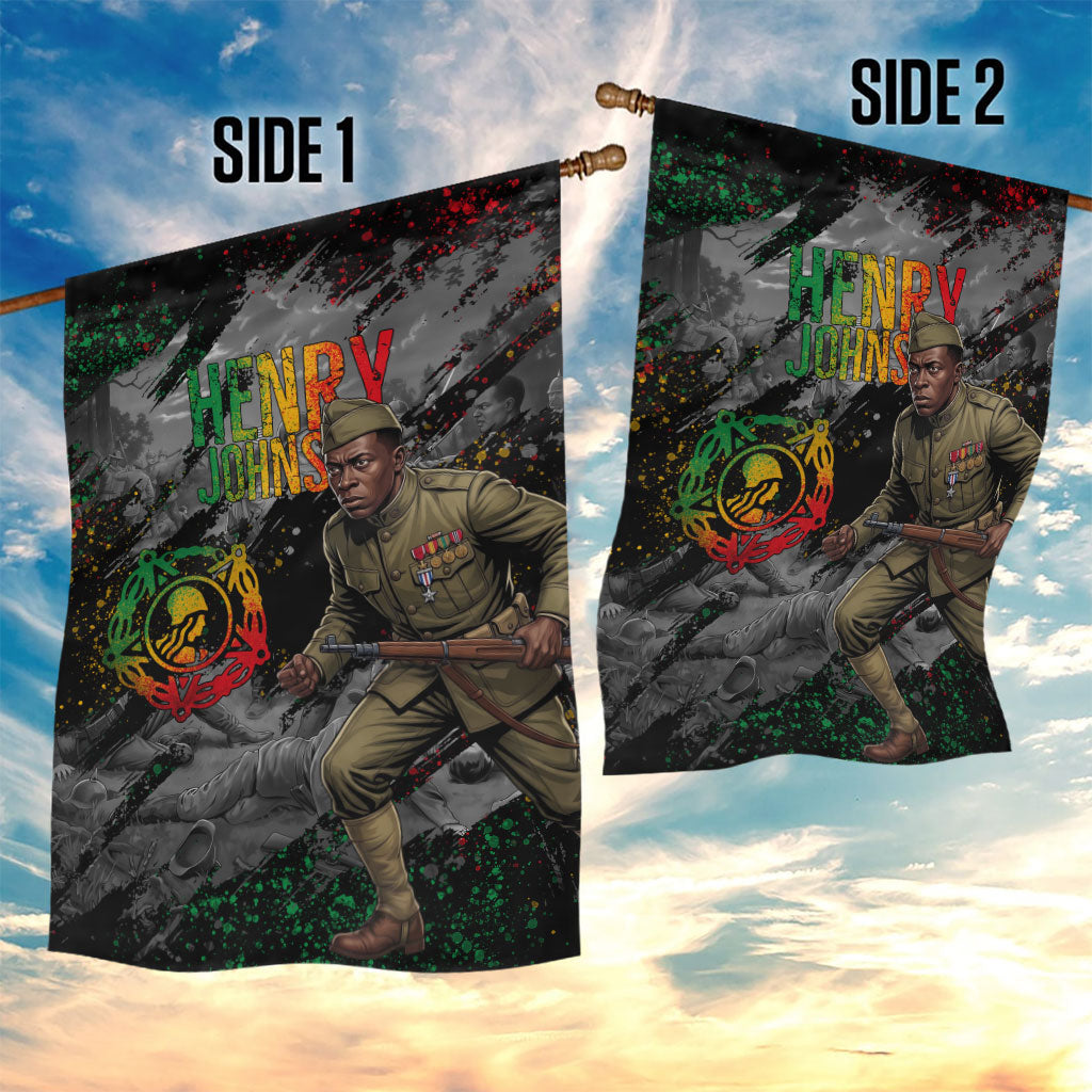 Henry Johnson Black History Month Garden Flag Harlem Hellfighters Pan African Grunge Art