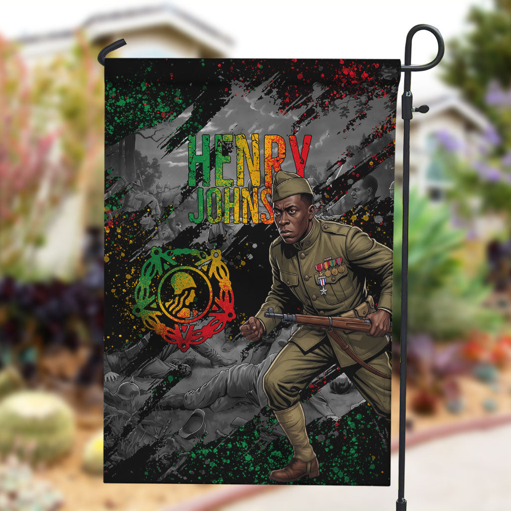Henry Johnson Black History Month Garden Flag Harlem Hellfighters Pan African Grunge Art