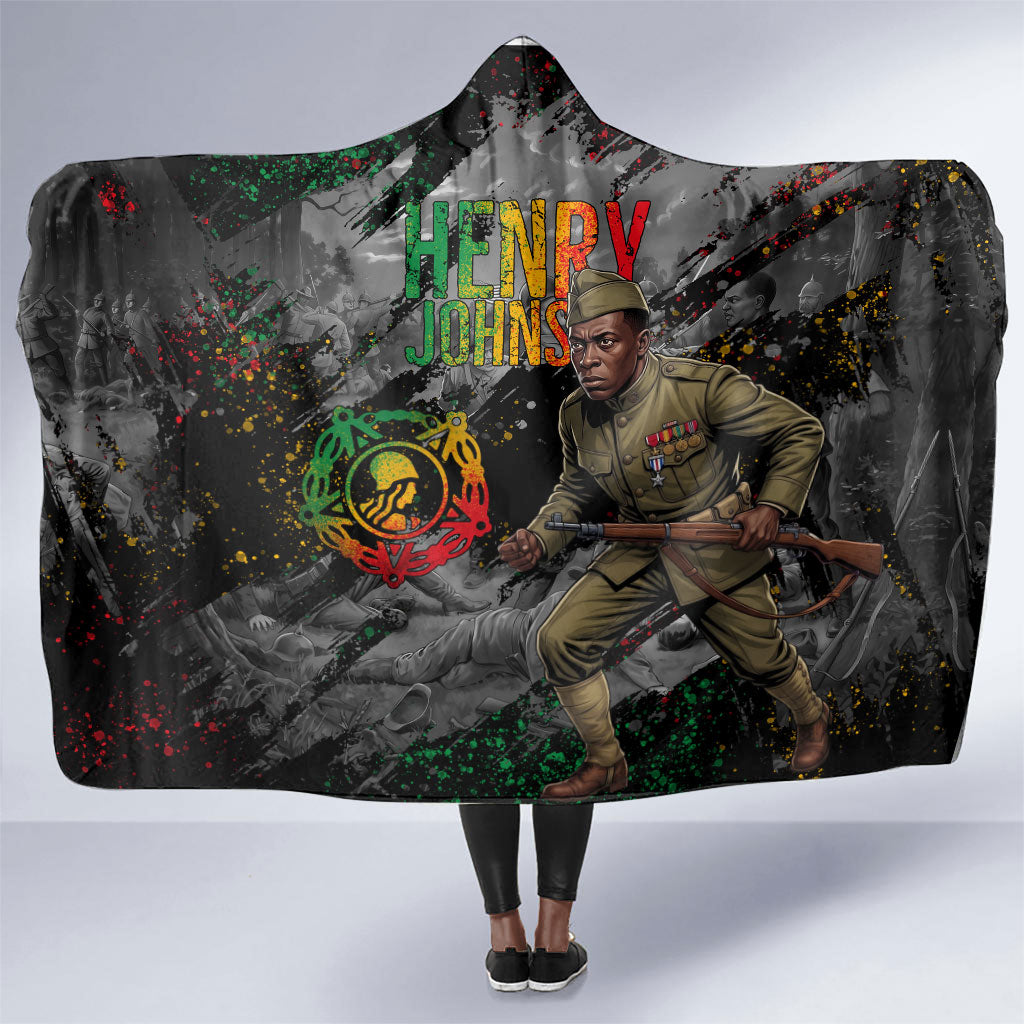 Henry Johnson Black History Month Hooded Blanket Harlem Hellfighters Pan African Grunge Art