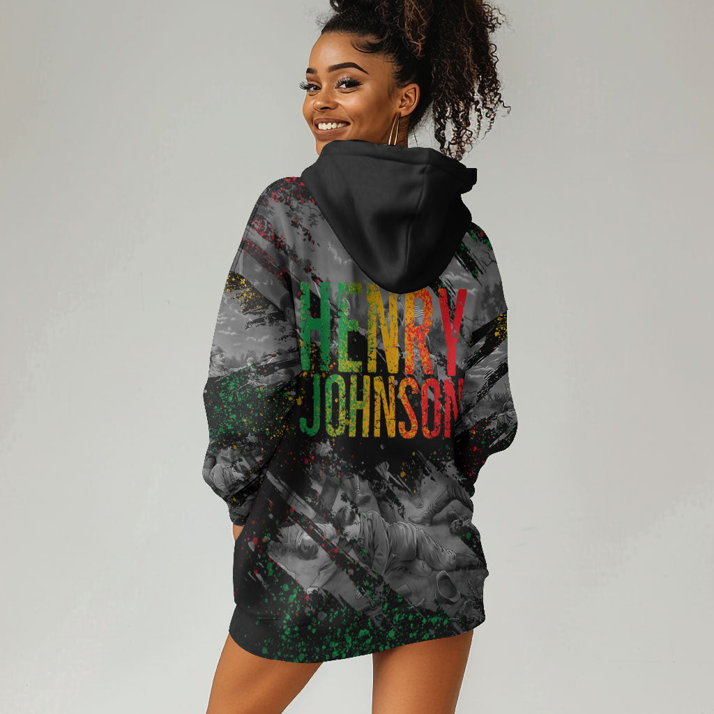 Henry Johnson Black History Month Hoodie Dress Harlem Hellfighters Pan African Grunge Art