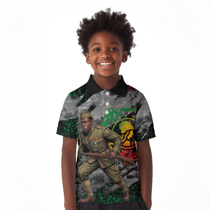 Henry Johnson Black History Month Kid Polo Shirt Harlem Hellfighters Pan African Grunge Art