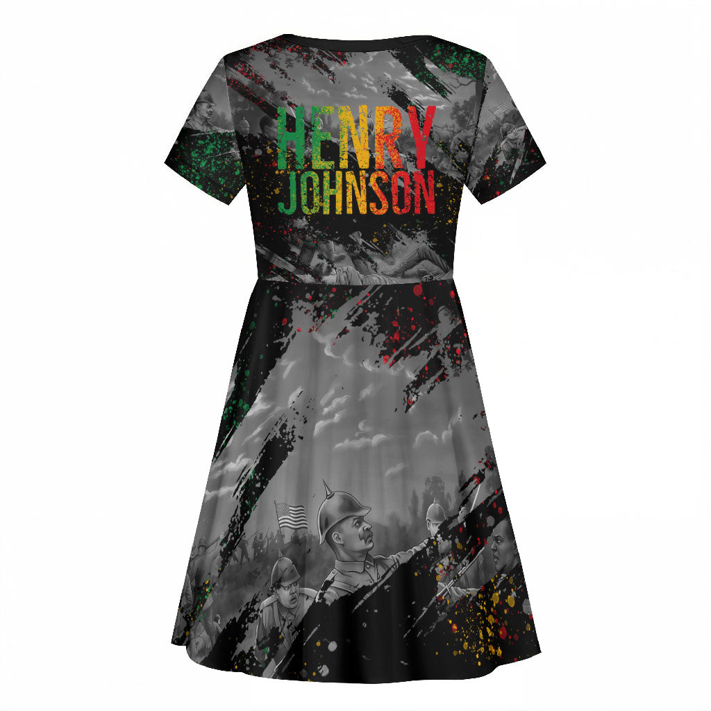 Henry Johnson Black History Month Kid Short Sleeve Dress Harlem Hellfighters Pan African Grunge Art