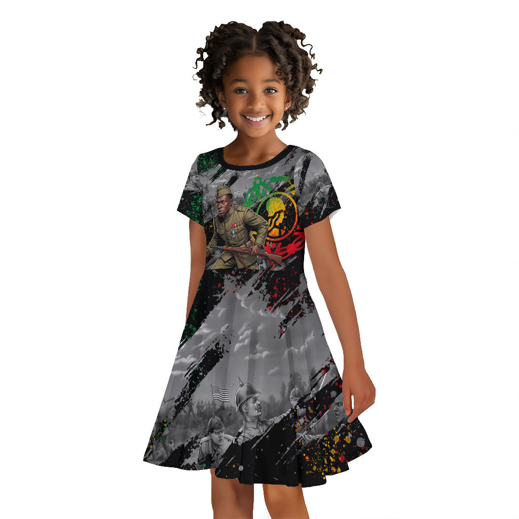 Henry Johnson Black History Month Kid Short Sleeve Dress Harlem Hellfighters Pan African Grunge Art