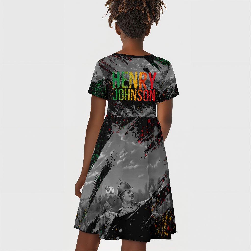 Henry Johnson Black History Month Kid Short Sleeve Dress Harlem Hellfighters Pan African Grunge Art