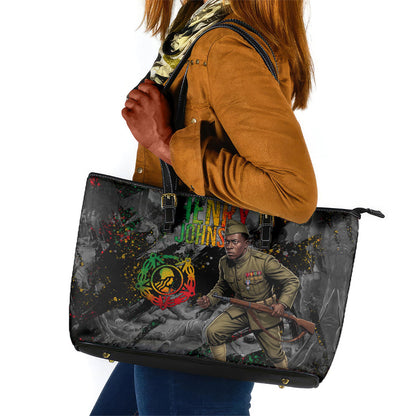 Henry Johnson Black History Month Leather Tote Bag Harlem Hellfighters Pan African Grunge Art