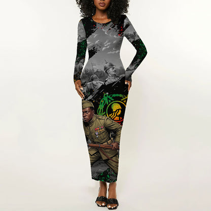 Henry Johnson Black History Month Long Sleeve Bodycon Dress Harlem Hellfighters Pan African Grunge Art