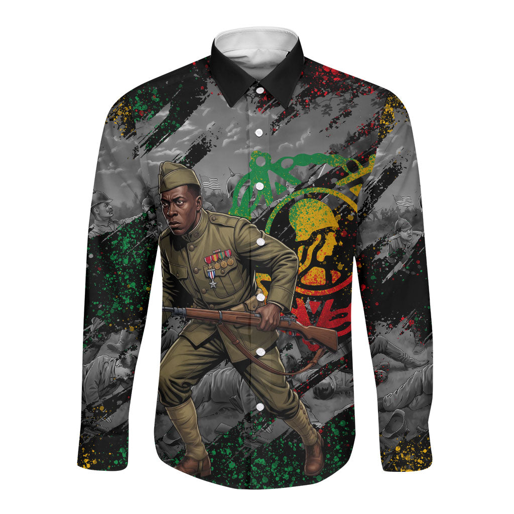 Henry Johnson Black History Month Long Sleeve Button Shirt Harlem Hellfighters Pan African Grunge Art