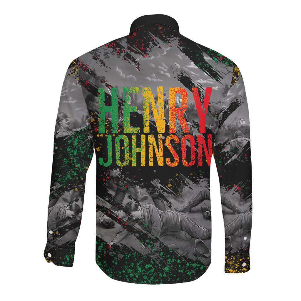 Henry Johnson Black History Month Long Sleeve Button Shirt Harlem Hellfighters Pan African Grunge Art