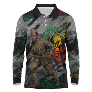 Henry Johnson Black History Month Long Sleeve Polo Shirt Harlem Hellfighters Pan African Grunge Art