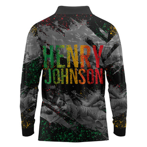 Henry Johnson Black History Month Long Sleeve Polo Shirt Harlem Hellfighters Pan African Grunge Art