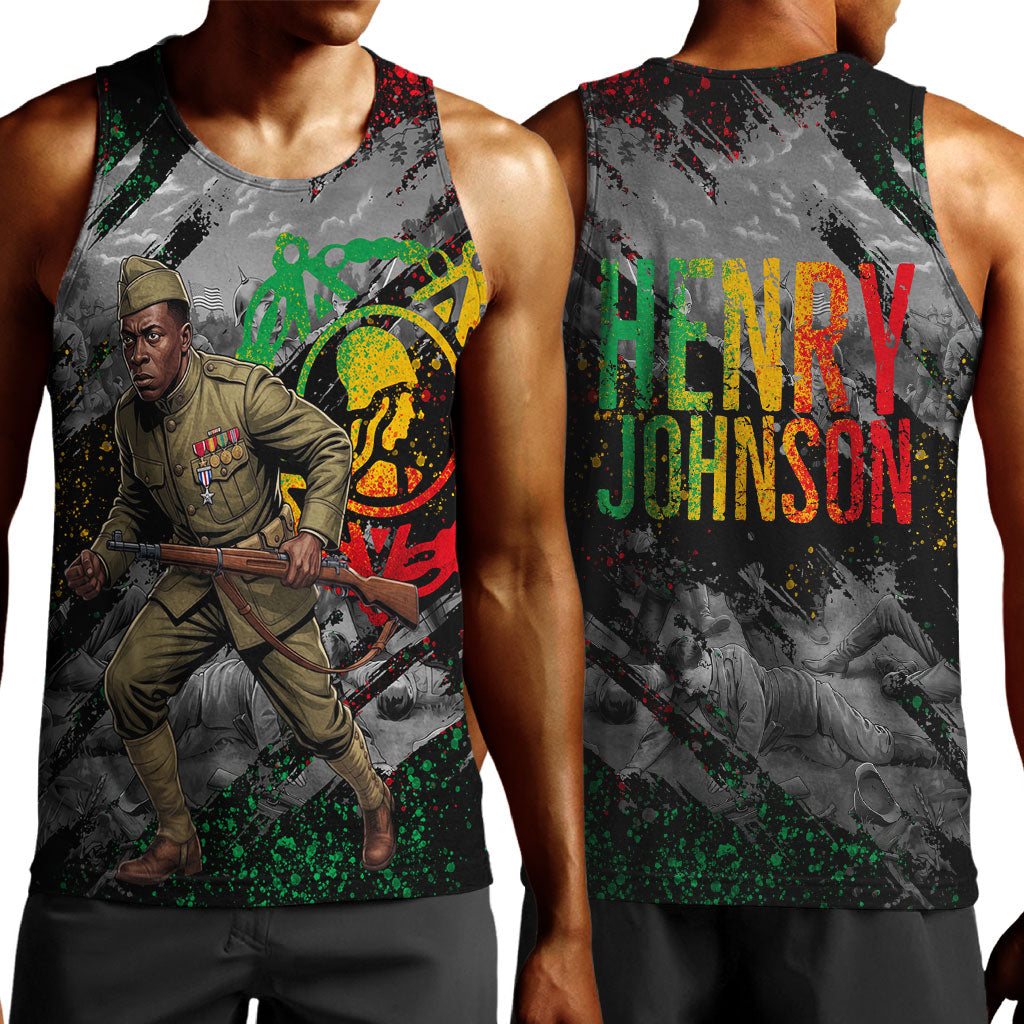 Henry Johnson Black History Month Men Tank Top Harlem Hellfighters Pan African Grunge Art