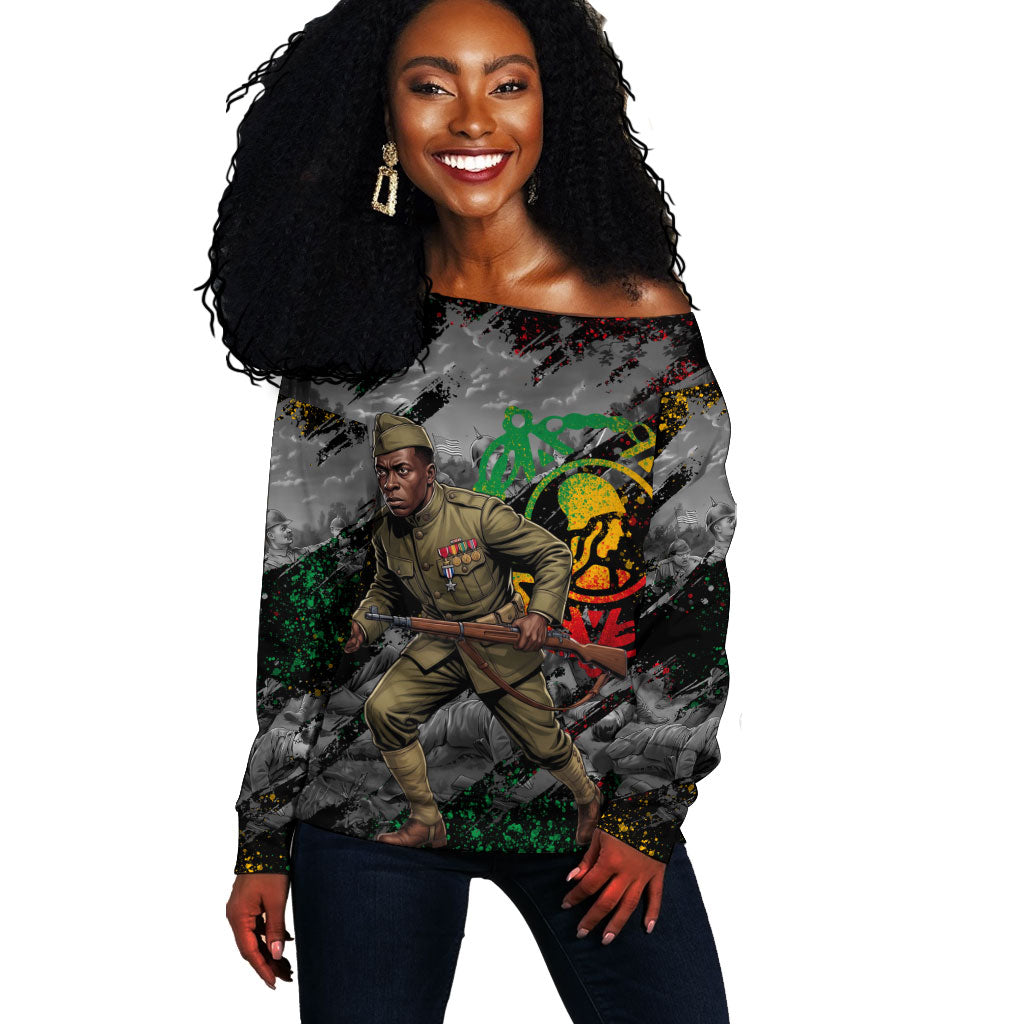 Henry Johnson Black History Month Off Shoulder Sweater Harlem Hellfighters Pan African Grunge Art