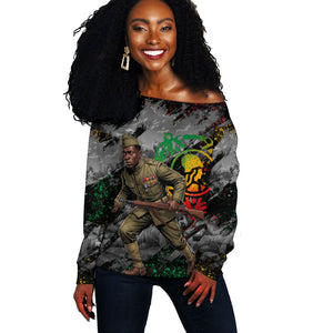 Henry Johnson Black History Month Off Shoulder Sweater Harlem Hellfighters Pan African Grunge Art