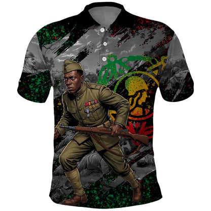 Henry Johnson Black History Month Polo Shirt Harlem Hellfighters Pan African Grunge Art