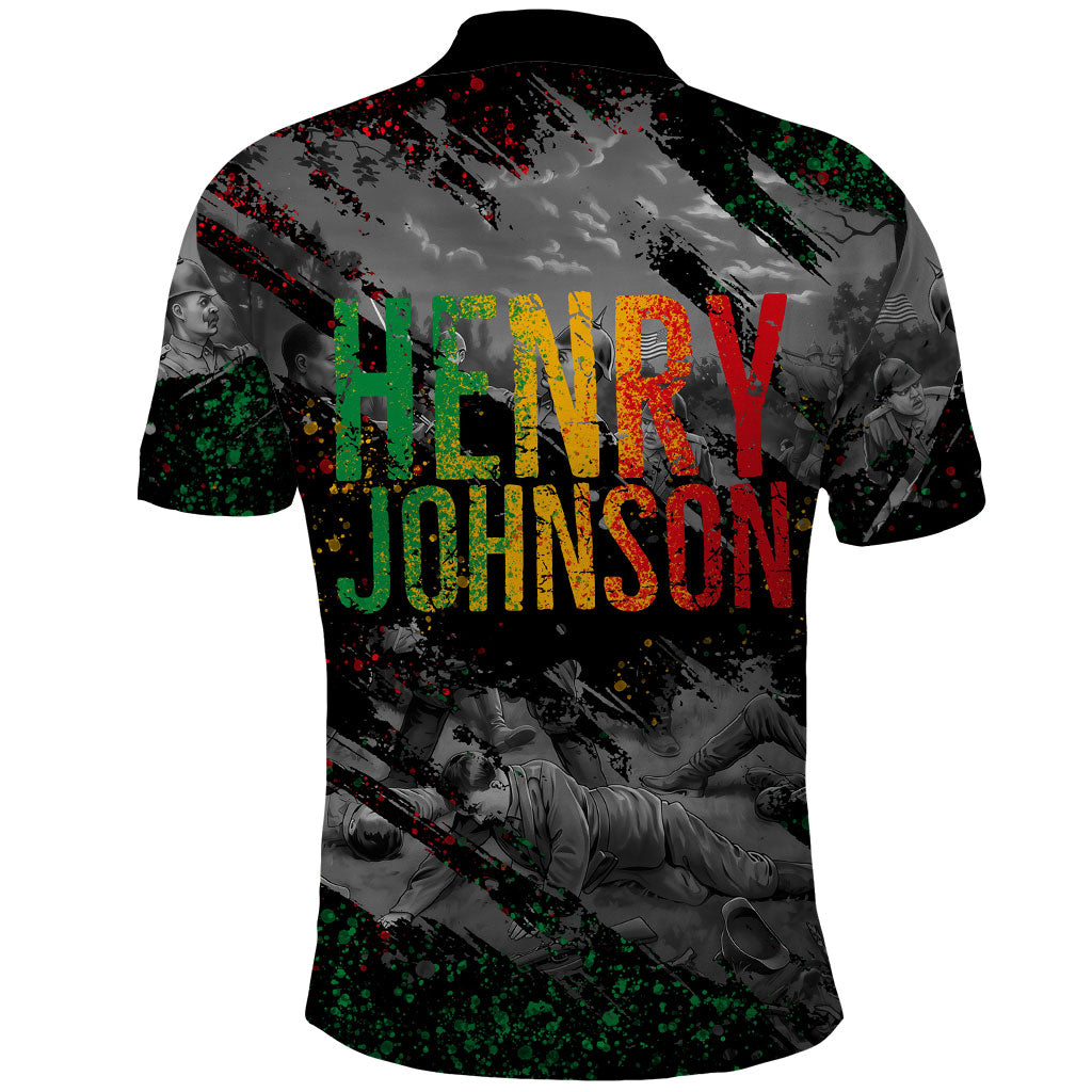 Henry Johnson Black History Month Polo Shirt Harlem Hellfighters Pan African Grunge Art