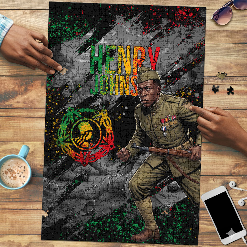 Henry Johnson Black History Month Puzzle Harlem Hellfighters Pan African Grunge Art