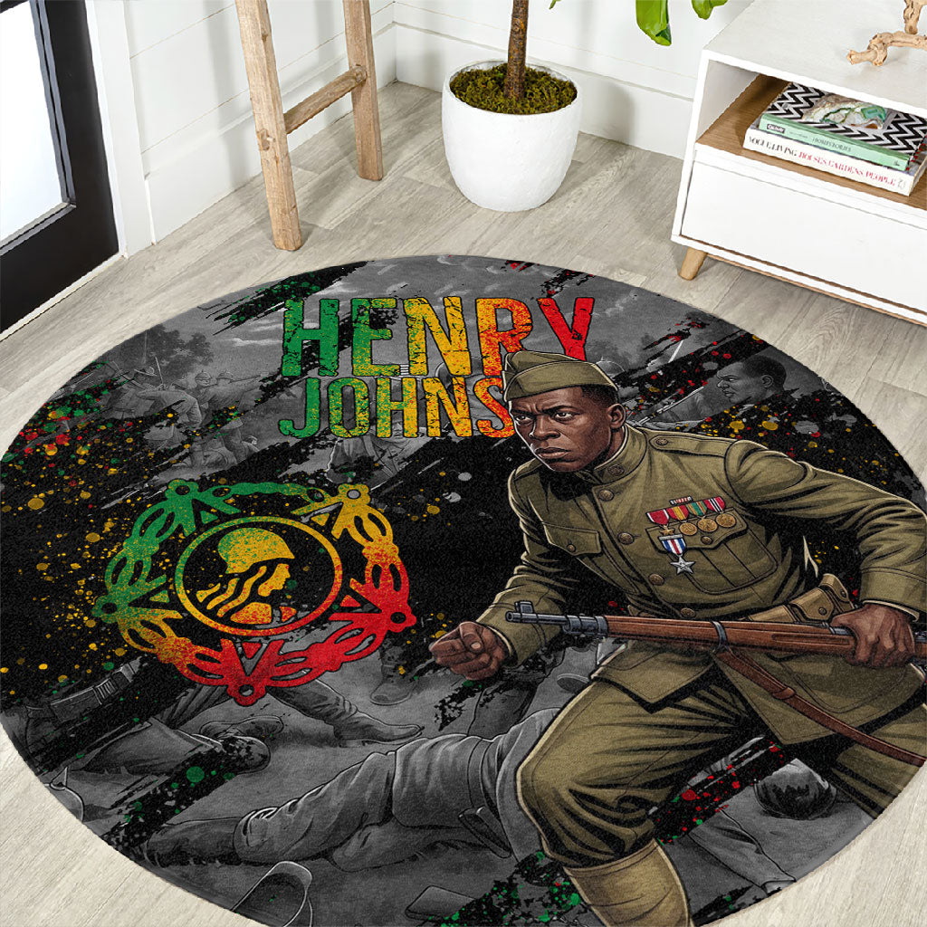Henry Johnson Black History Month Round Carpet Harlem Hellfighters Pan African Grunge Art