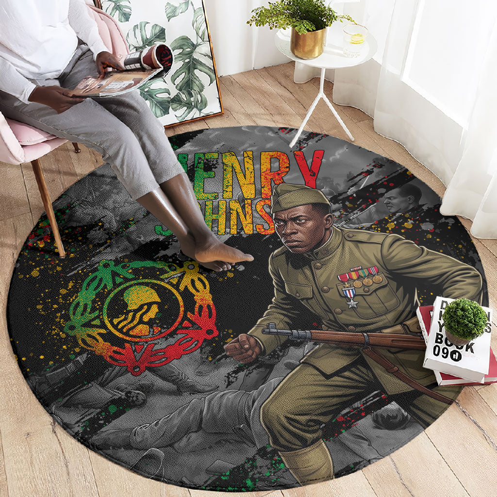 Henry Johnson Black History Month Round Carpet Harlem Hellfighters Pan African Grunge Art