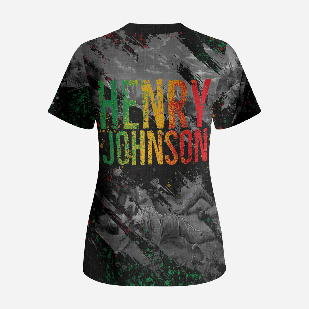 Henry Johnson Black History Month Scrub Top Harlem Hellfighters Pan African Grunge Art