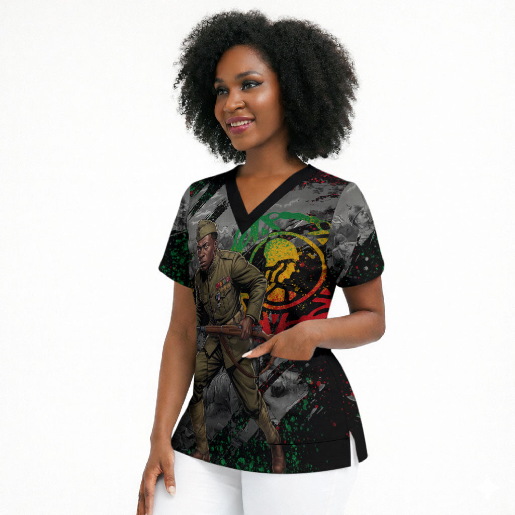 Henry Johnson Black History Month Scrub Top Harlem Hellfighters Pan African Grunge Art