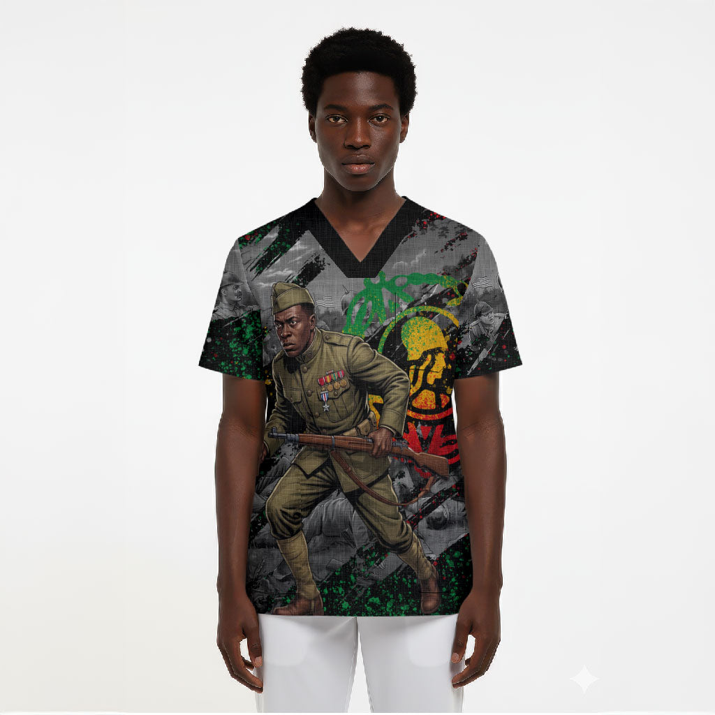 Henry Johnson Black History Month Scrub Top Harlem Hellfighters Pan African Grunge Art