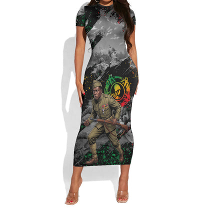 Henry Johnson Black History Month Short Sleeve Bodycon Dress Harlem Hellfighters Pan African Grunge Art