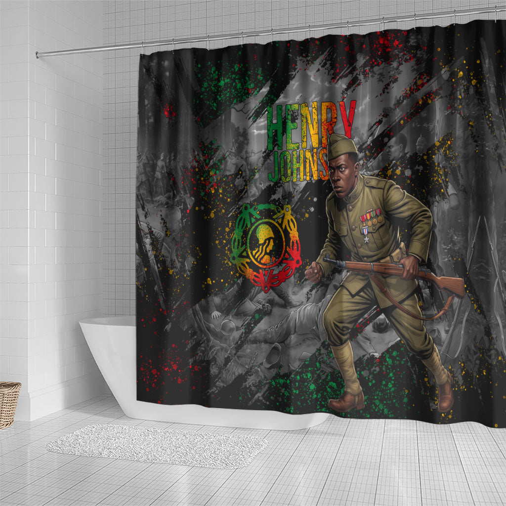 Henry Johnson Black History Month Shower Curtain Harlem Hellfighters Pan African Grunge Art